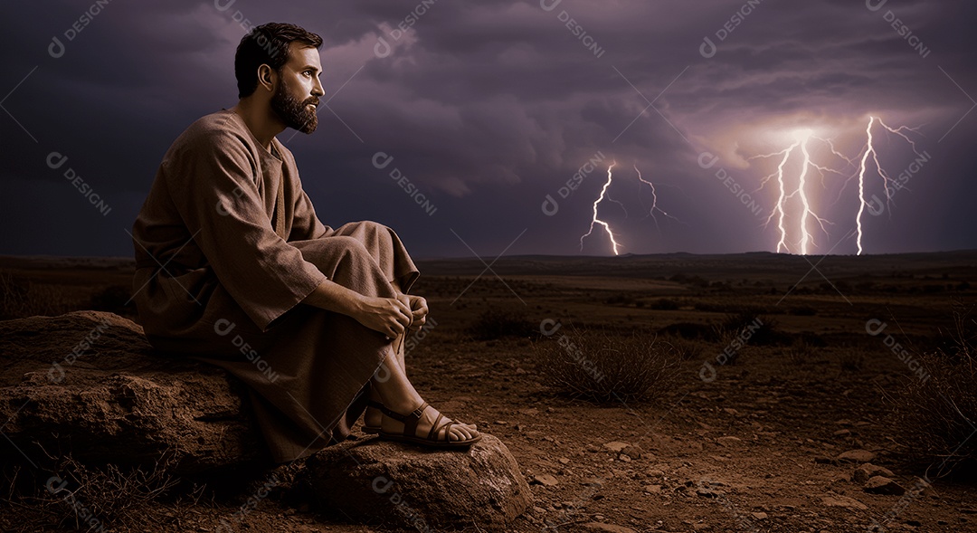 Retrato semelhante de discípulo sobre beira de mar