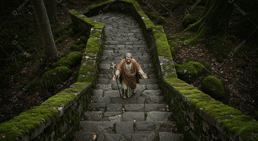 Retrato semelhante de discípulo sobre escadas