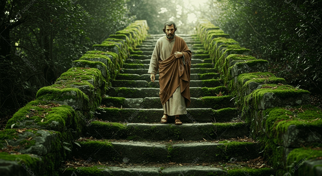 Retrato semelhante de discípulo sobre escadas