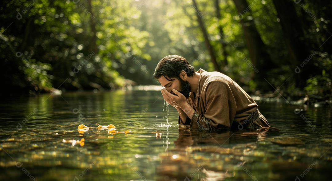 Retrato semelhante de discípulo sobre rio