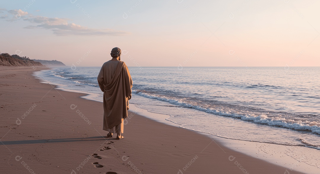 Retrato semelhante de discípulo sobre mar