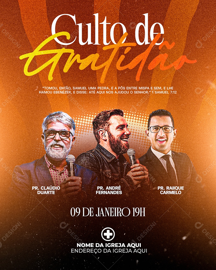 Gospel Culto de Gratidão Social Media PSD Editável