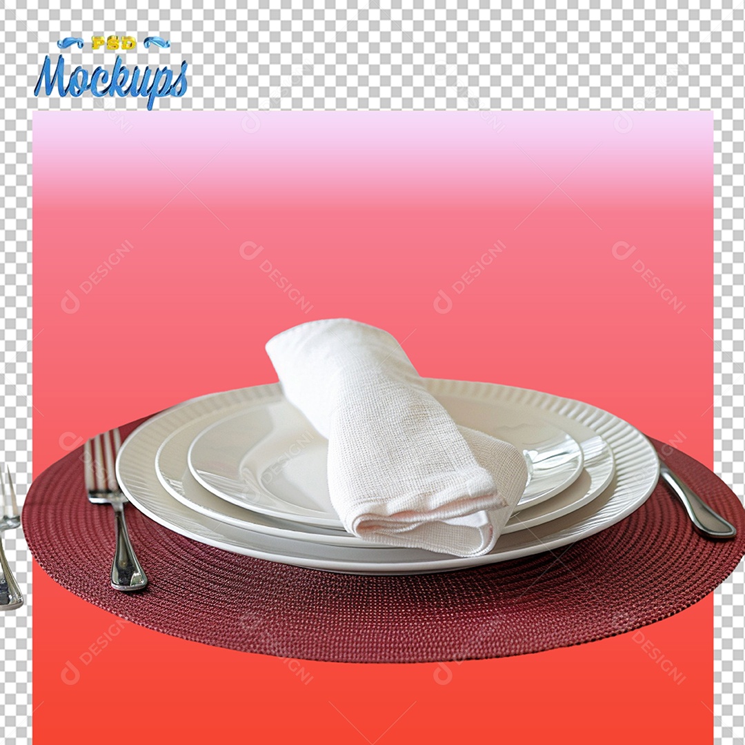 Prato Com Toalha e Talheres Mockup PSD Editável