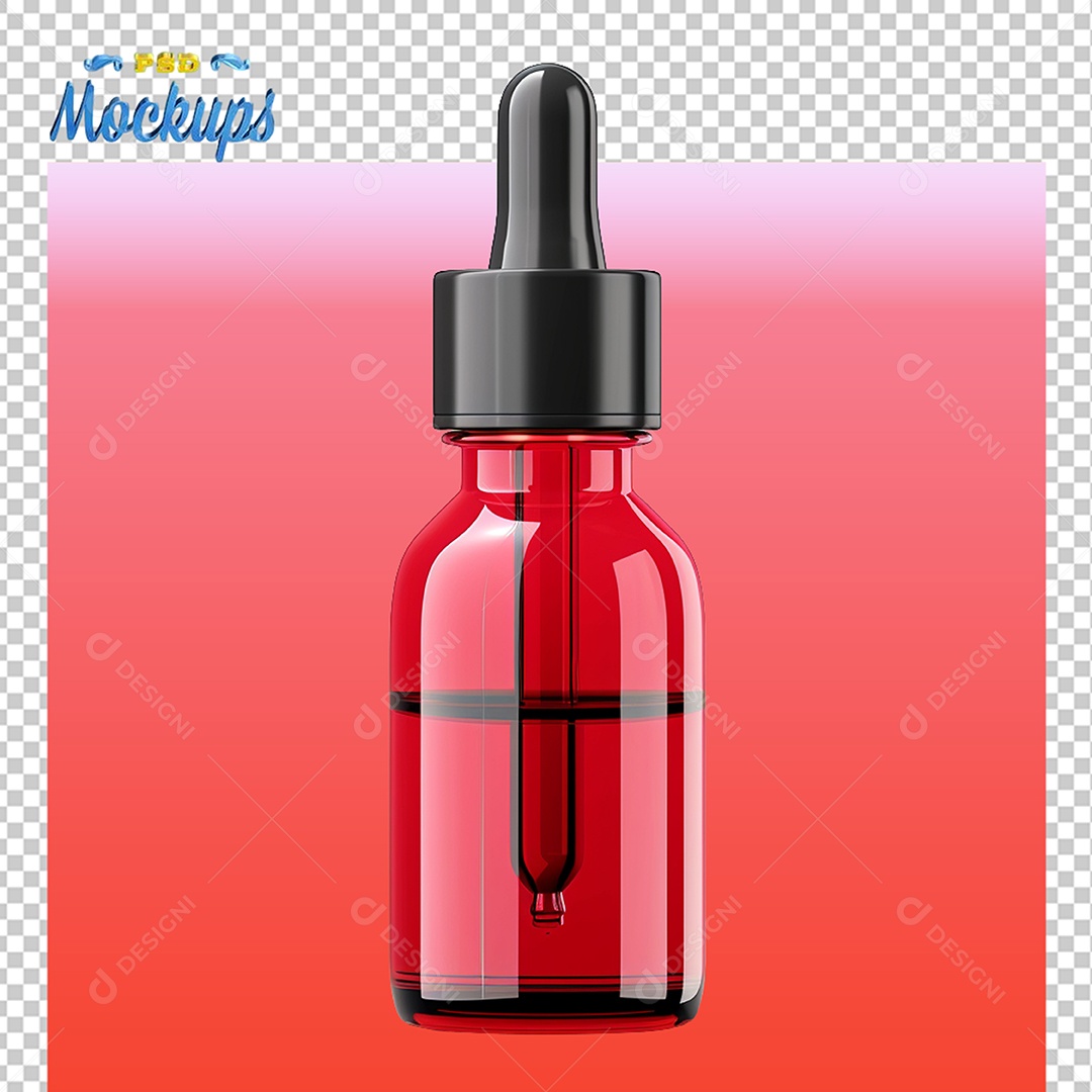 Mockup Frasco Conta Gotas de Vidro Vermelho PSD Editável