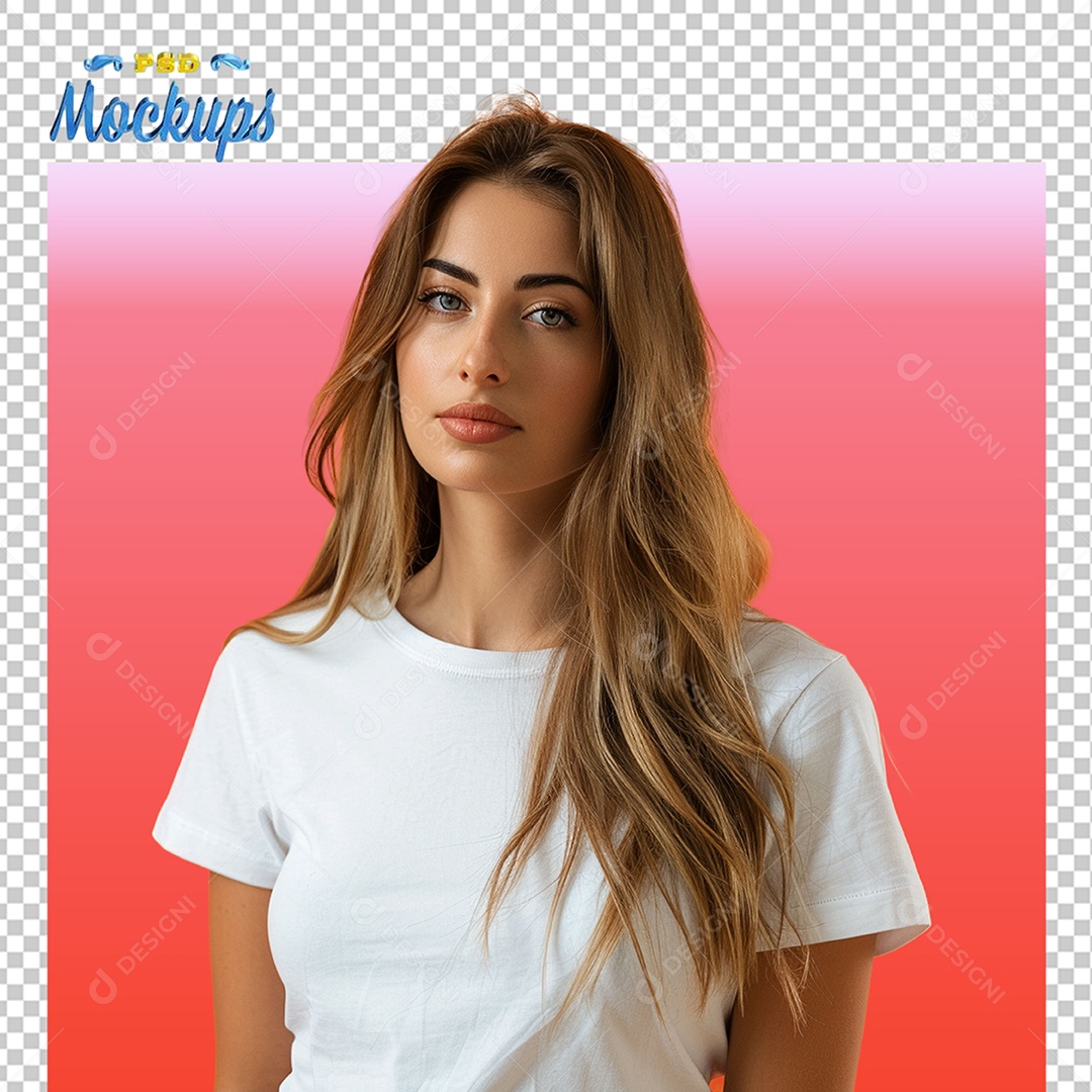 Mulher Usando Blusa Branca Mockup PSD Editável