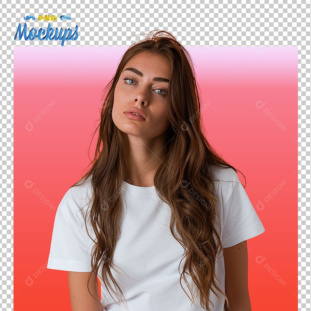 Mulher Usando Blusa Branca Mockup PSD Editável
