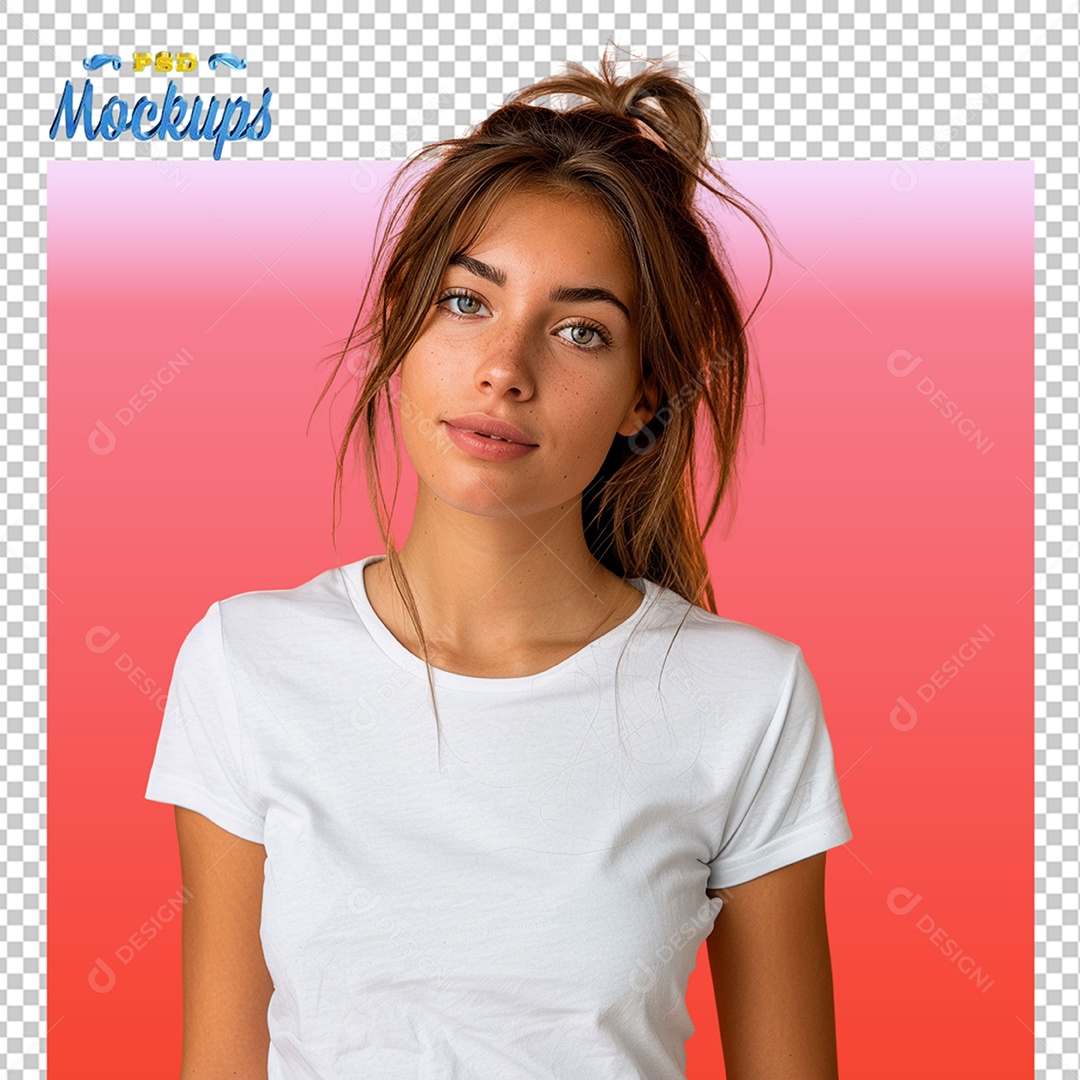 Mulher Usando Blusa Branca Mockup PSD Editável