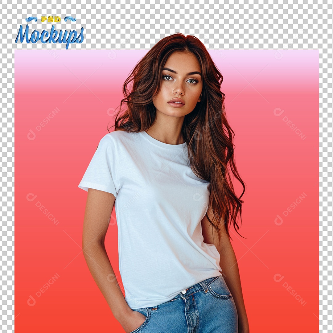 Mulher Usando Blusa Branca Mockup PSD Editável
