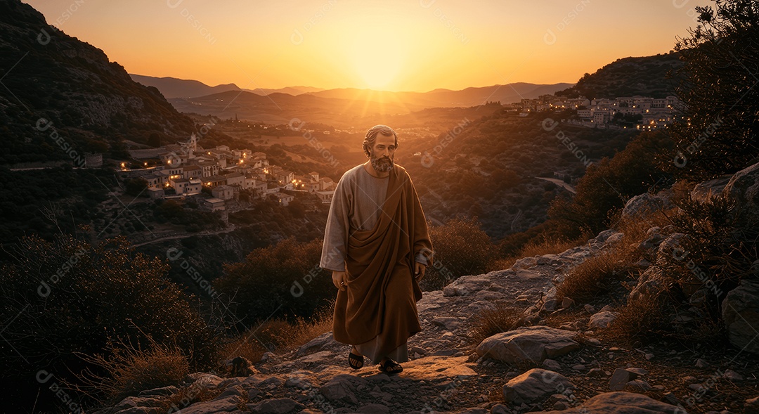 Retrato semelhante de discípulo sobre montes