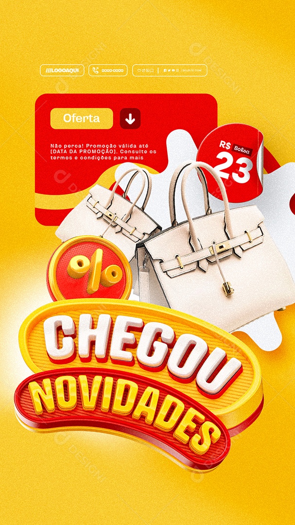 Story Chegou Novidades Promoção de Bolsas Social Media PSD Editável