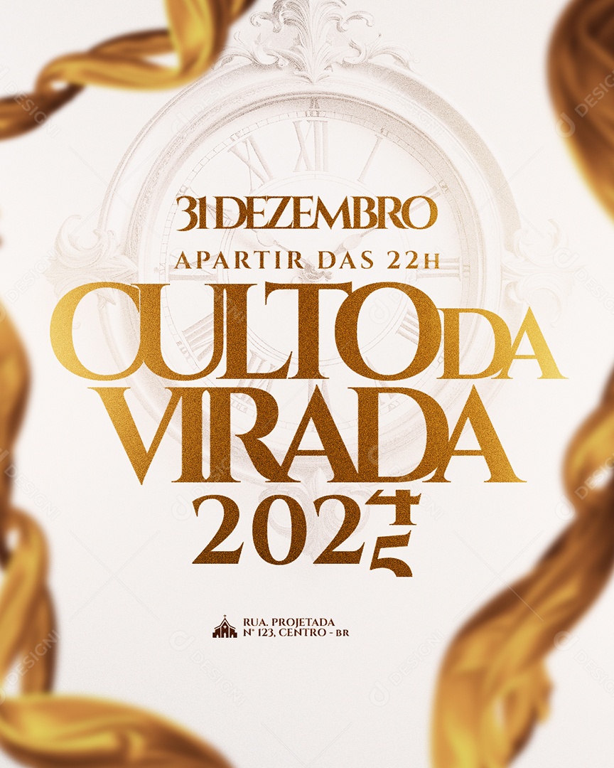 Flyer Gospel Culto da Virada Social Media PSD Editável