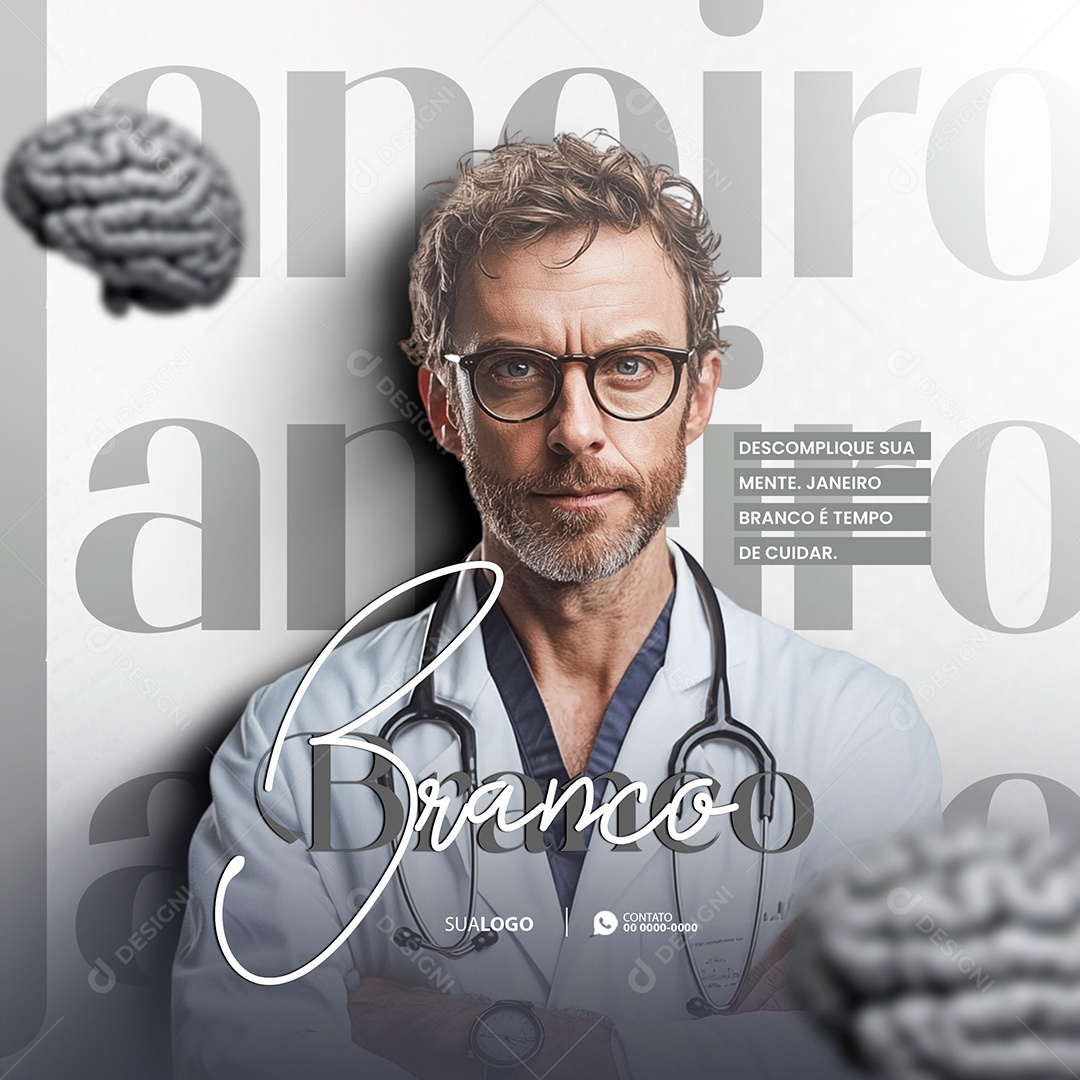 Janeiro Branco Saúde Mental Social Media PSD Editável