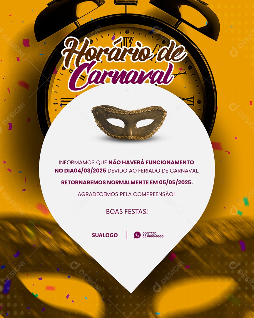 Carnaval Horário de Funcionamento Social Media PSD Editável