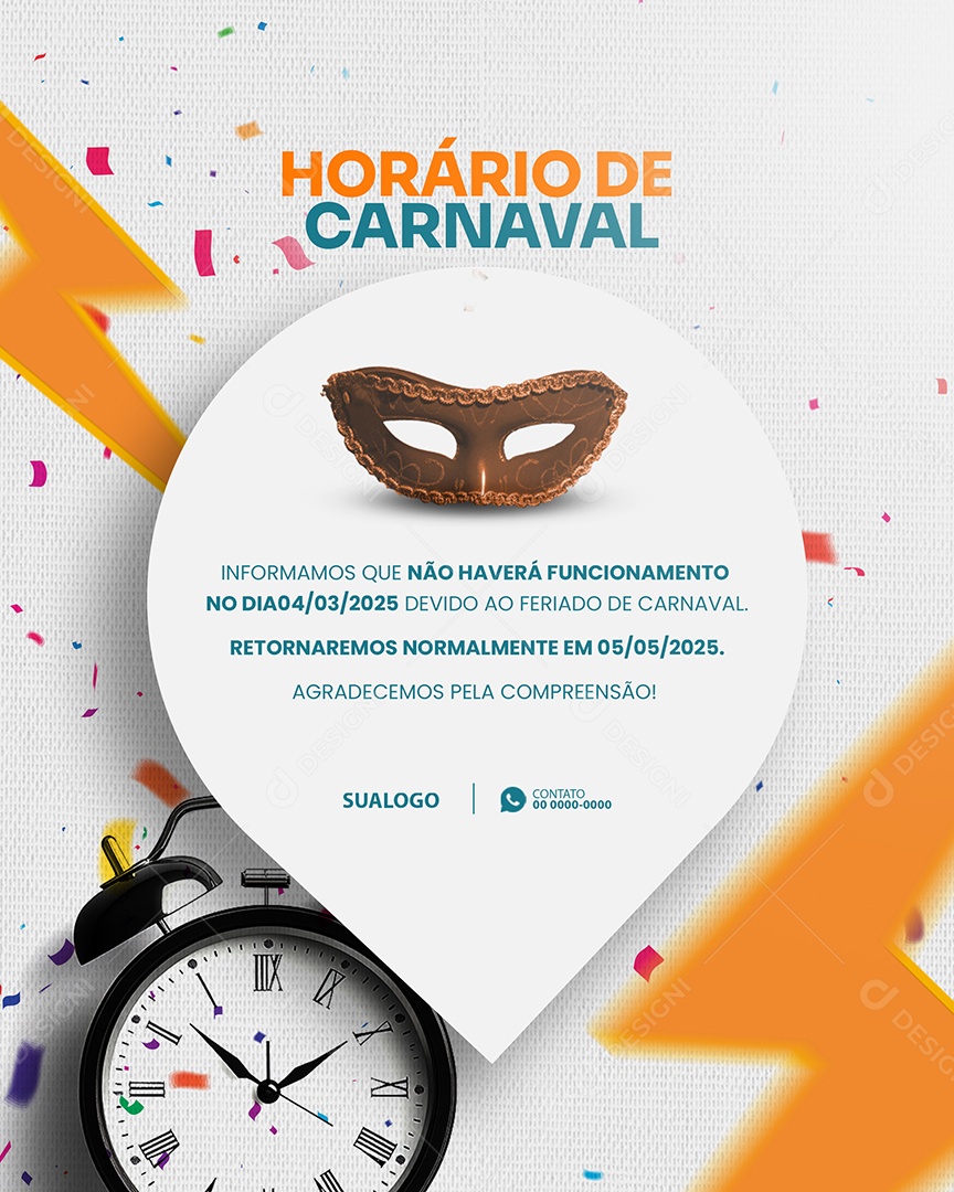 Carnaval Horário de Funcionamento Social Media PSD Editável