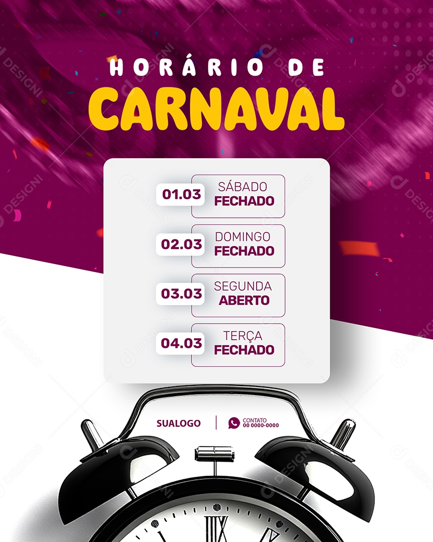 Carnaval Horário Social Media PSD Editável