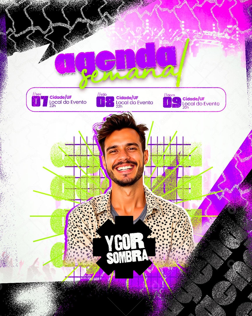 Flyer Agenda Semanal Artista Social Media PSD Editável