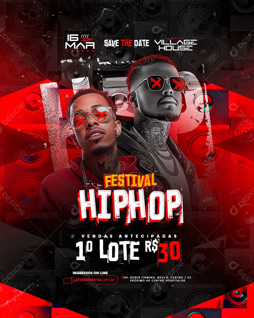Flyer Festival Hip Hop Vendas Antecipadas Social Media PSD Editável