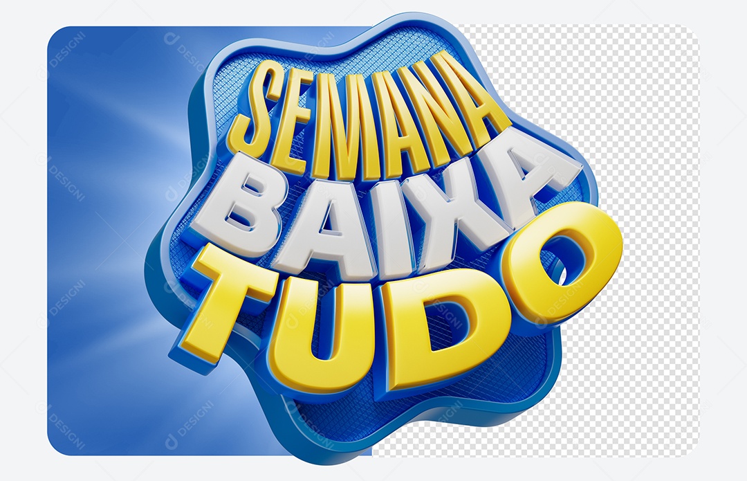 Semana Baixa Tudo Selo 3D Azul e Branco para Composição PSD