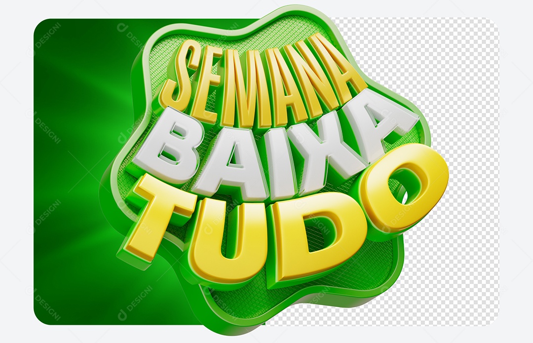 Semana Baixa Tudo Selo 3D Verde e Branco para Composição PSD