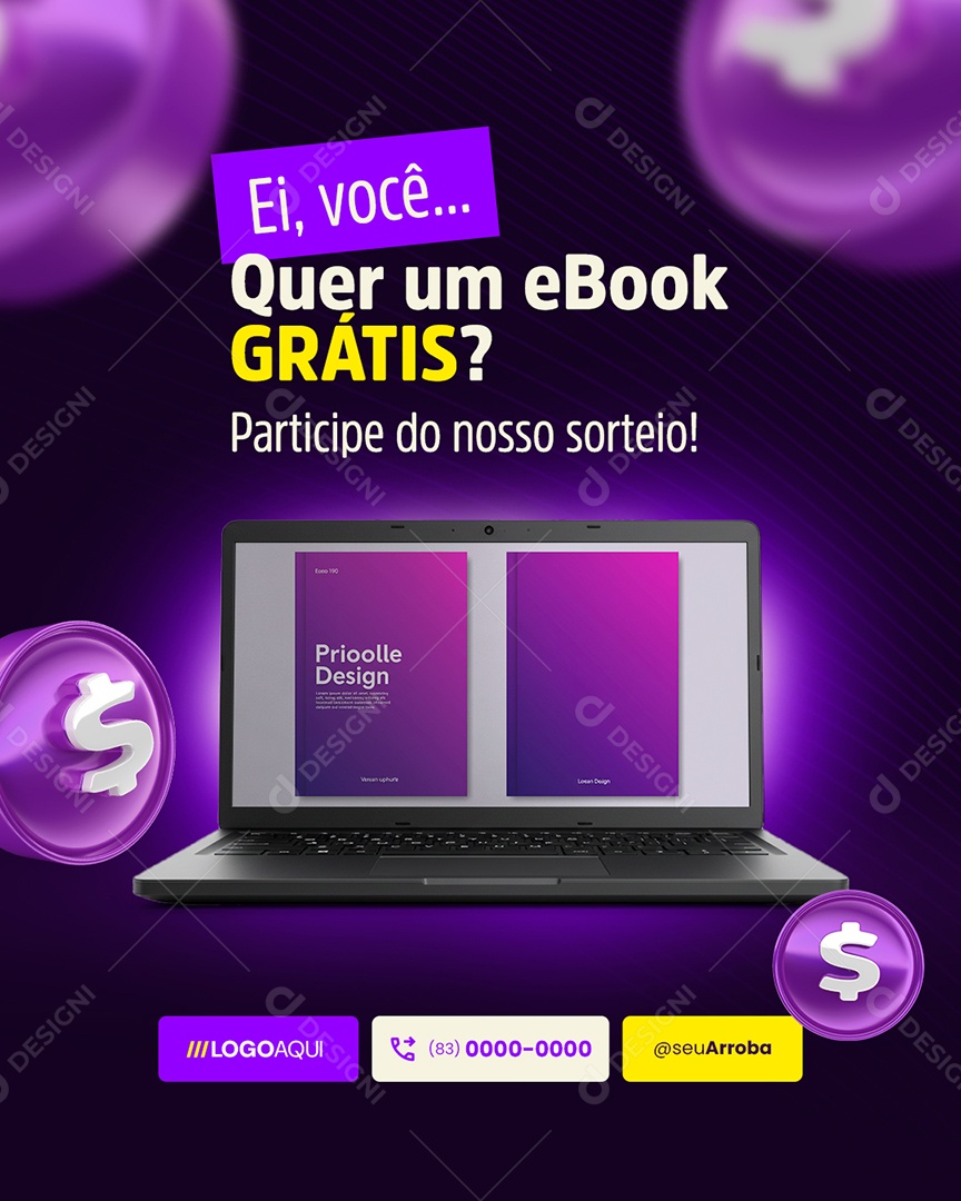 E-book Ei Você Quer Um Ebook Grátis Social Media PSD Editável