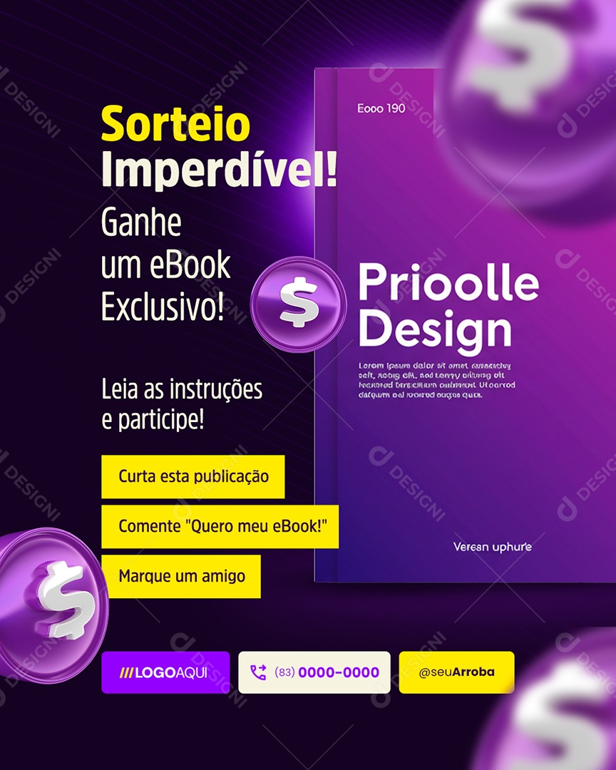 E-book Sorteio Imperdível Ganhe um Ebook Exclusivo Social Media PSD Editável