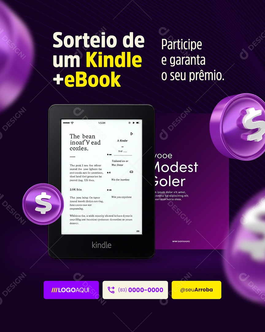 E-book Sorteio de Um Kindle Mais Ebook Social Media PSD Editável