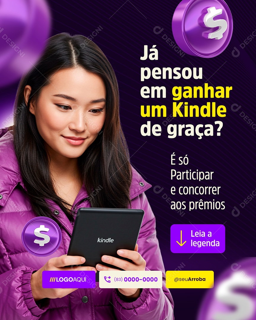 E-book Já Pensou em Ganhar um Kindle de Graça Social Media PSD Editável