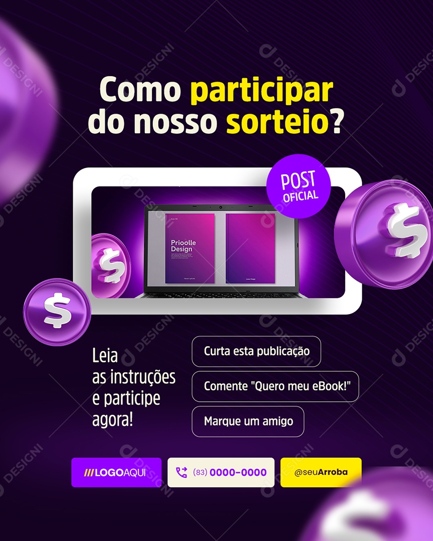 E-book Como Participar do Nosso Sorteio Social Media PSD Editável