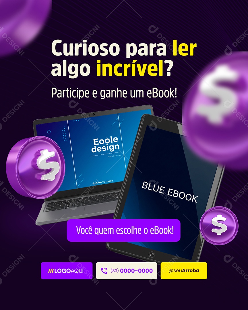 E-book Curioso para Ler Algo Incrível Social Media PSD Editável