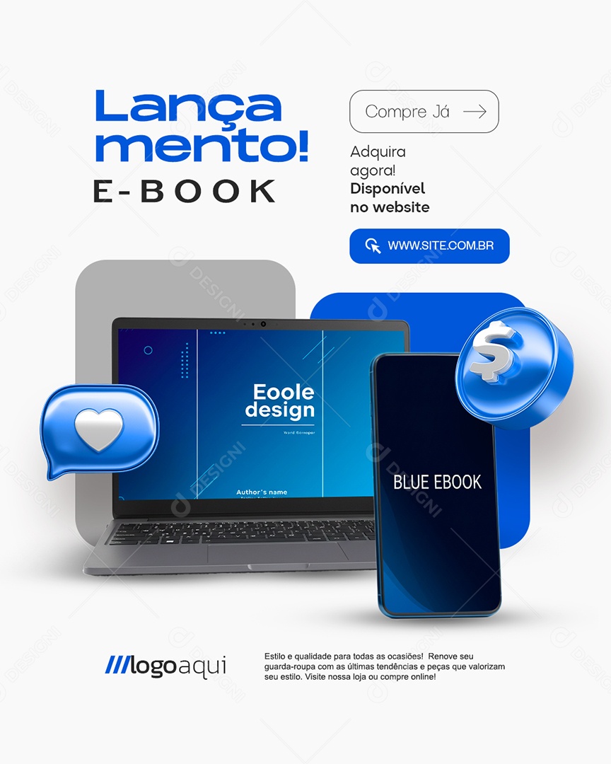 Lançamento E-book Aquira Agora Social Media PSD Editável