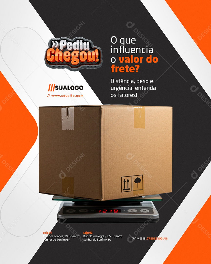Pediu Chegou Transporte O Que Influencia o Valor do Frete Social Media PSD Editável