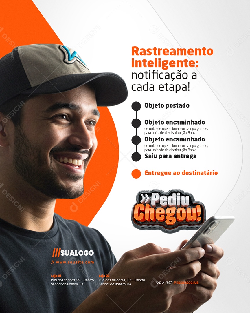 Pediu Chegou Transporte Rastreamento Inteligente Social Media PSD Editável