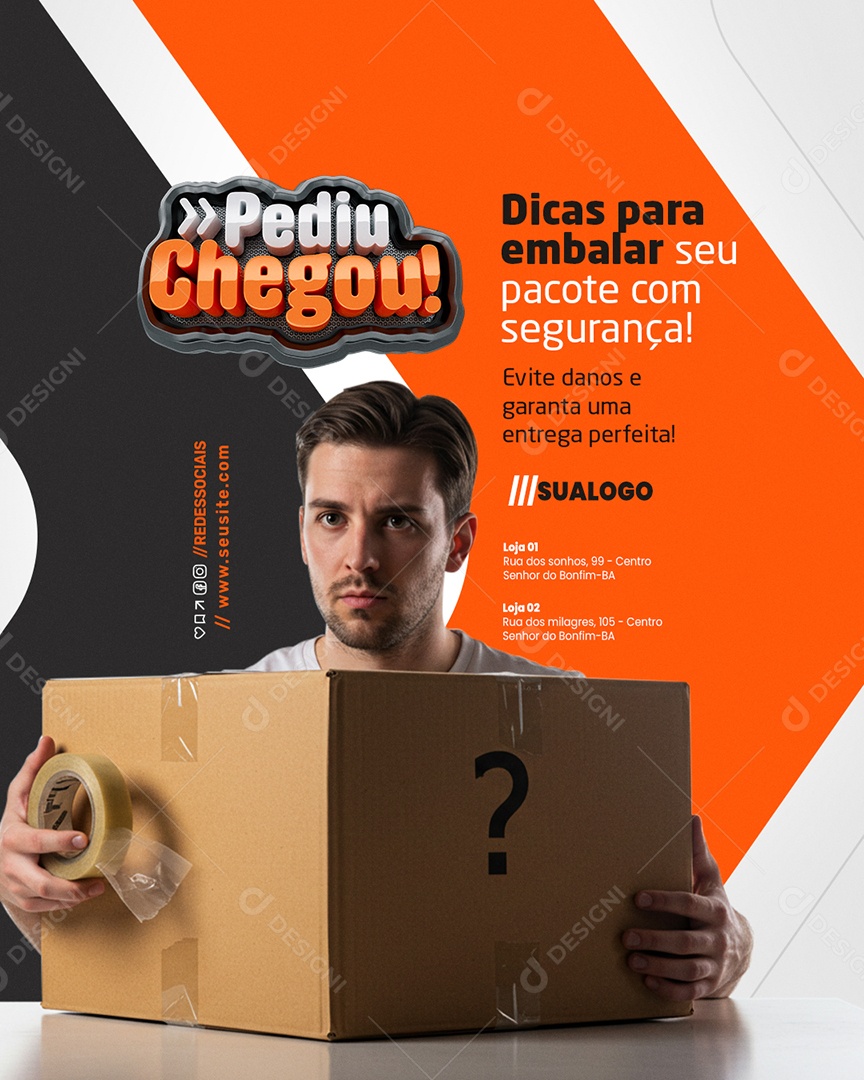 Pediu Chegou Transporte Dicas para Embalar com Segurança Social Media PSD Editável