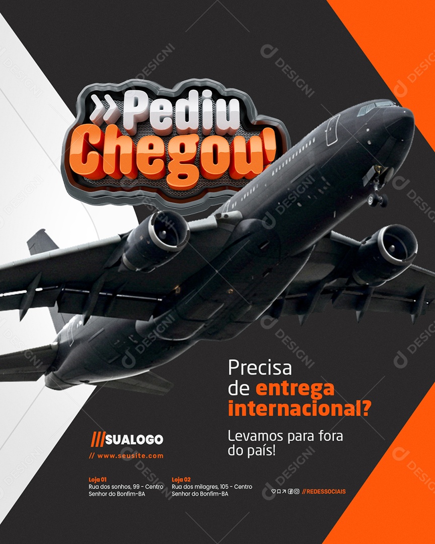 Pediu Chegou Transporte Precisa de Entrega Internacional Social Media PSD Editável