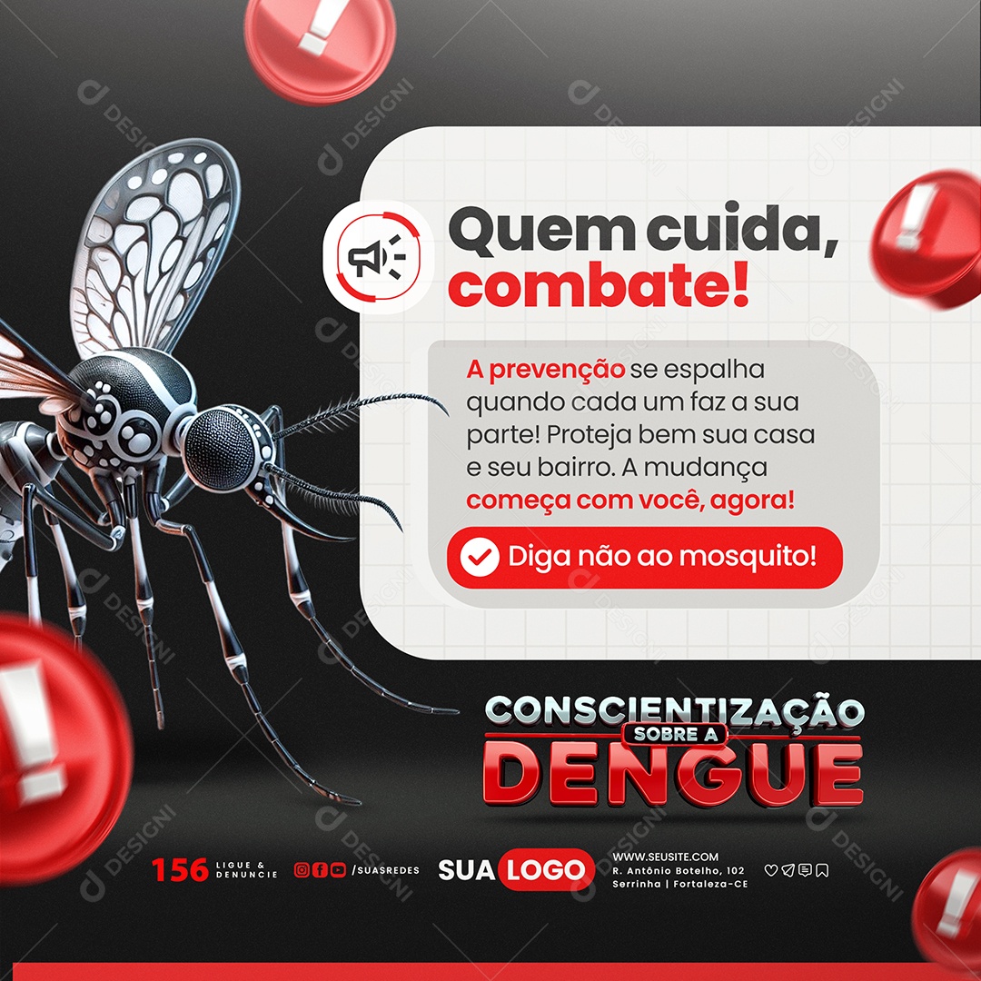 Conscientização Sobre a Dengue Quem Cuida Combate Social Media PSD Editável