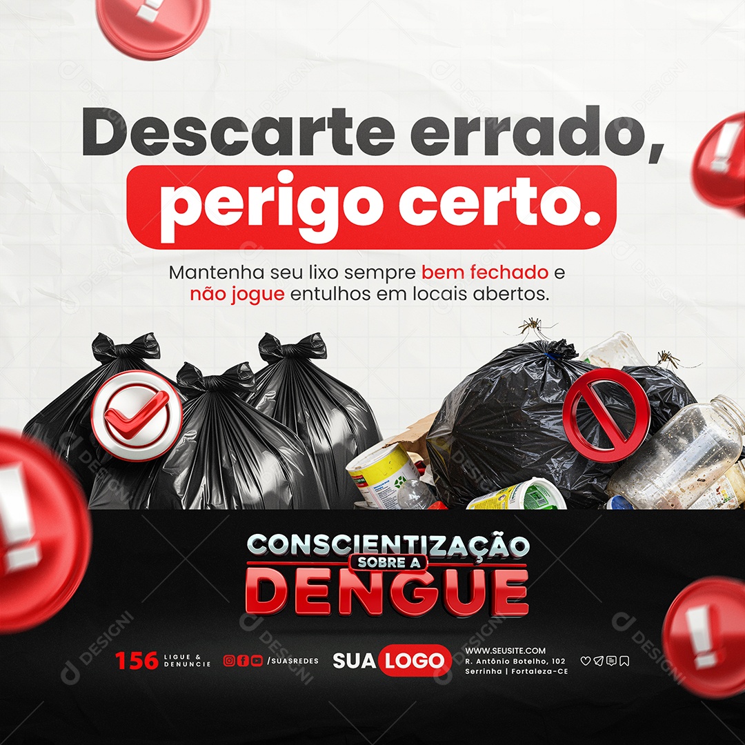 Conscientização Sobre a Dengue Descarte Errado Social Media PSD Editável