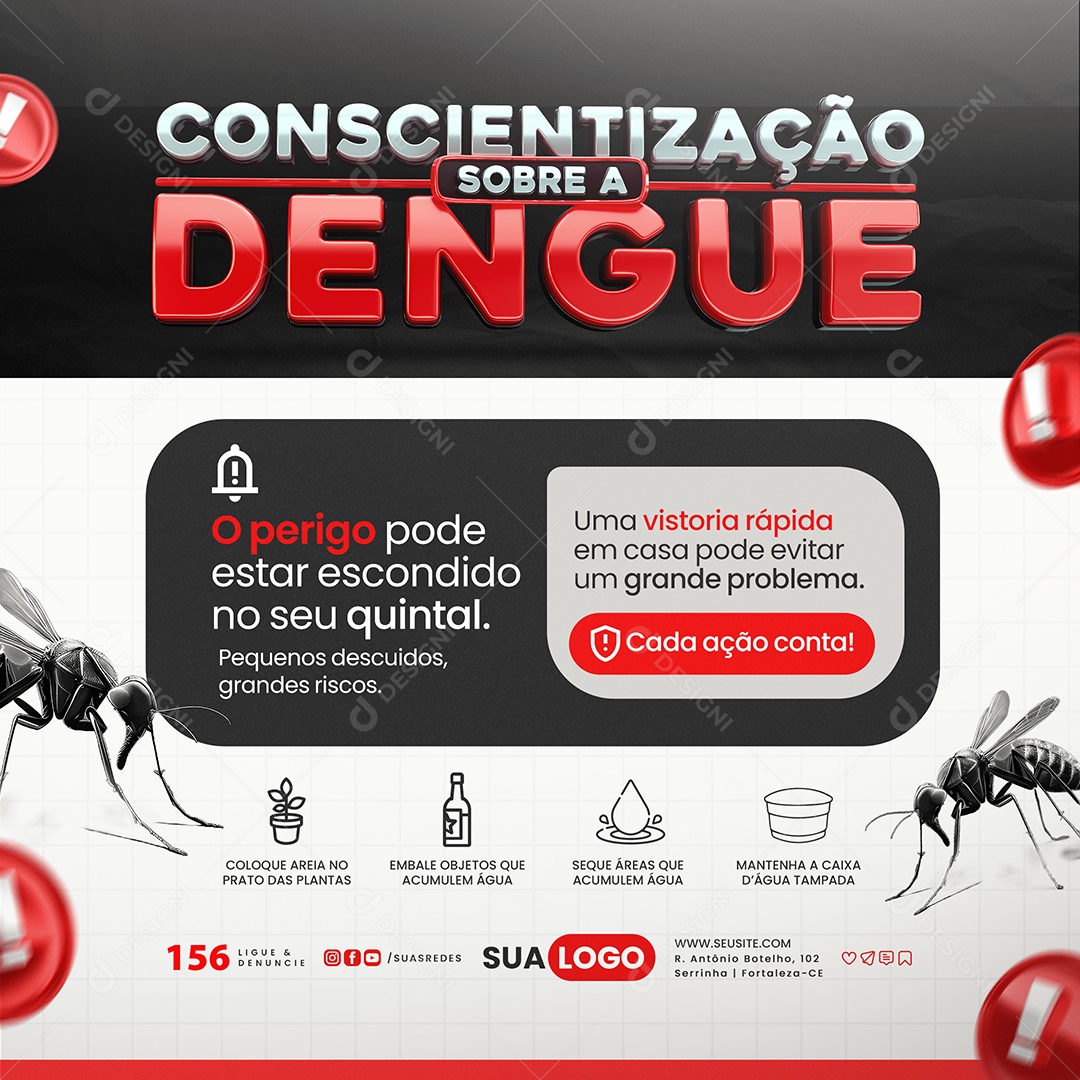 Conscientização Sobre a Dengue Cada Ação Conta Social Media PSD Editável