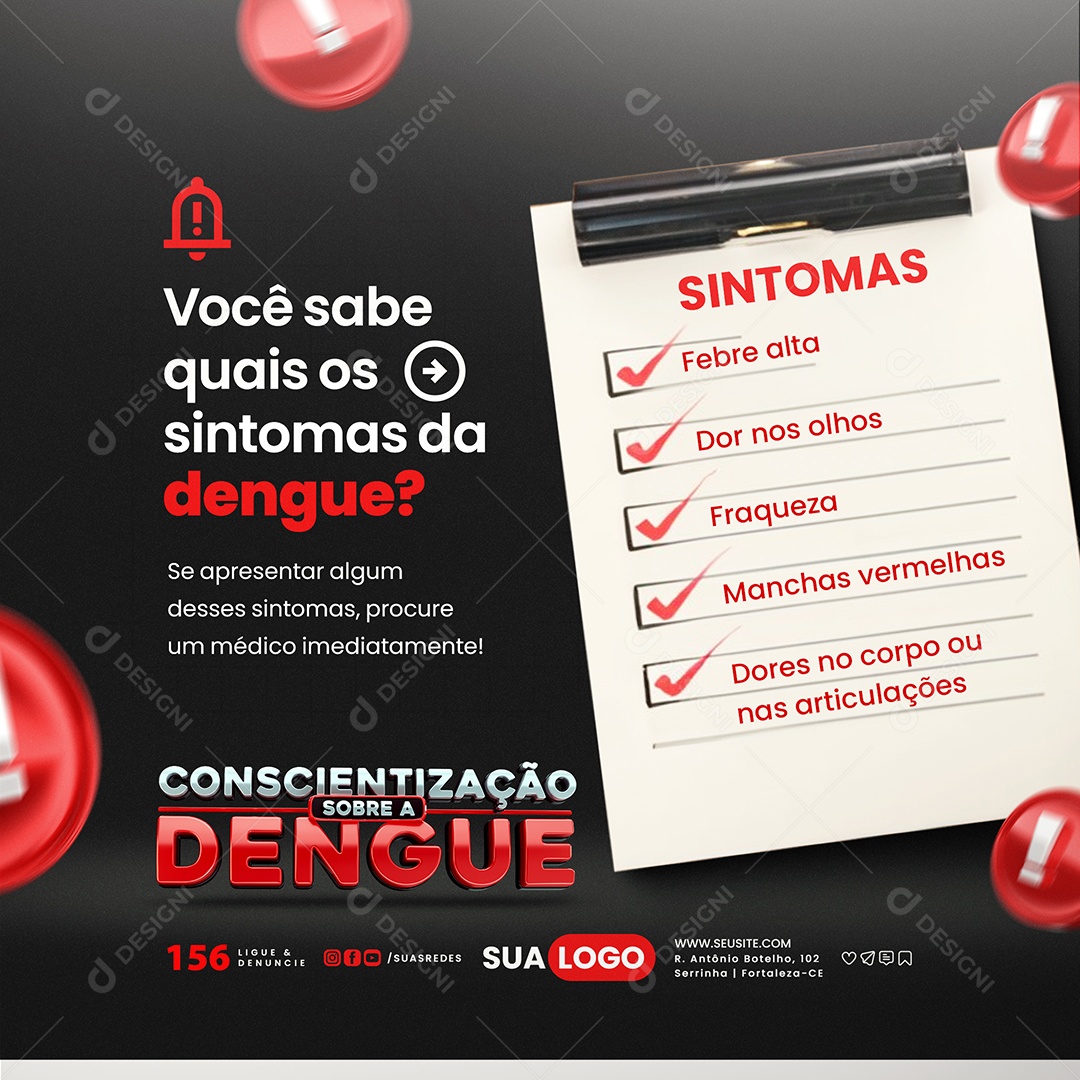 Conscientização Sobre a Dengue Você Sabe Quais os Sintomas Social Media PSD Editável