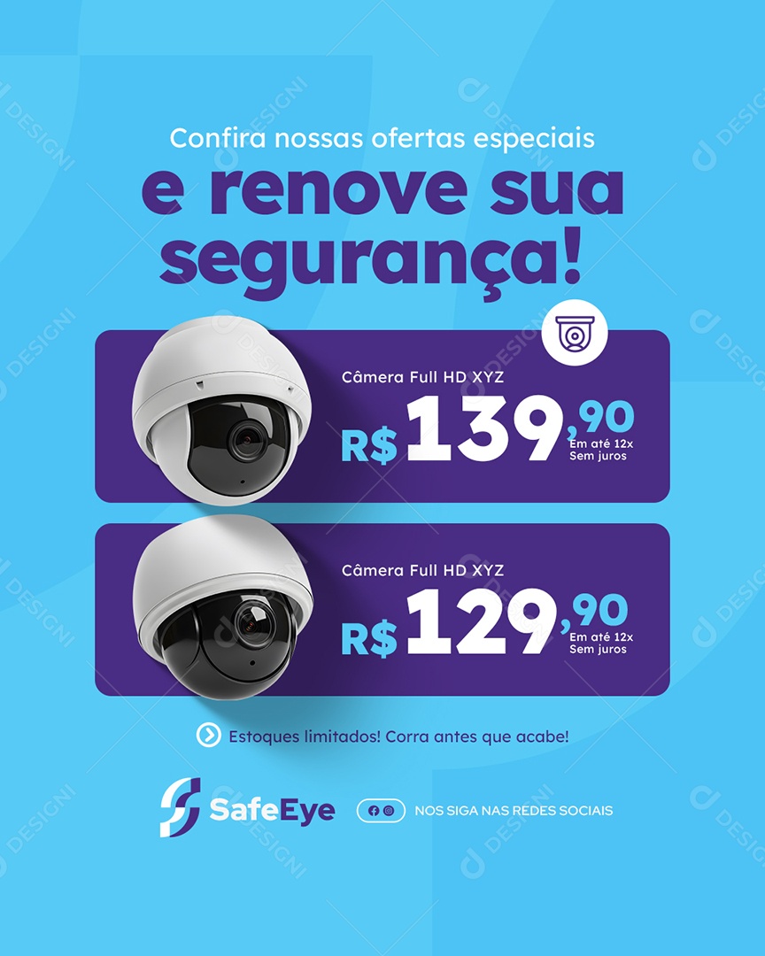 Câmera de Segurança Confira Nossas Ofertas Especiais Social Media PSD Editável