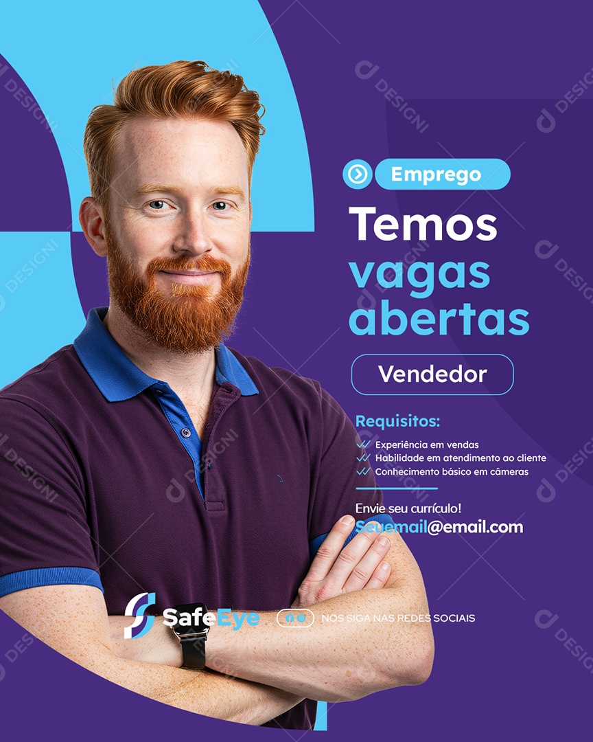 Câmera de Segurança Emprego Temos Vagas Abertas Vendedor Social Media PSD Editável