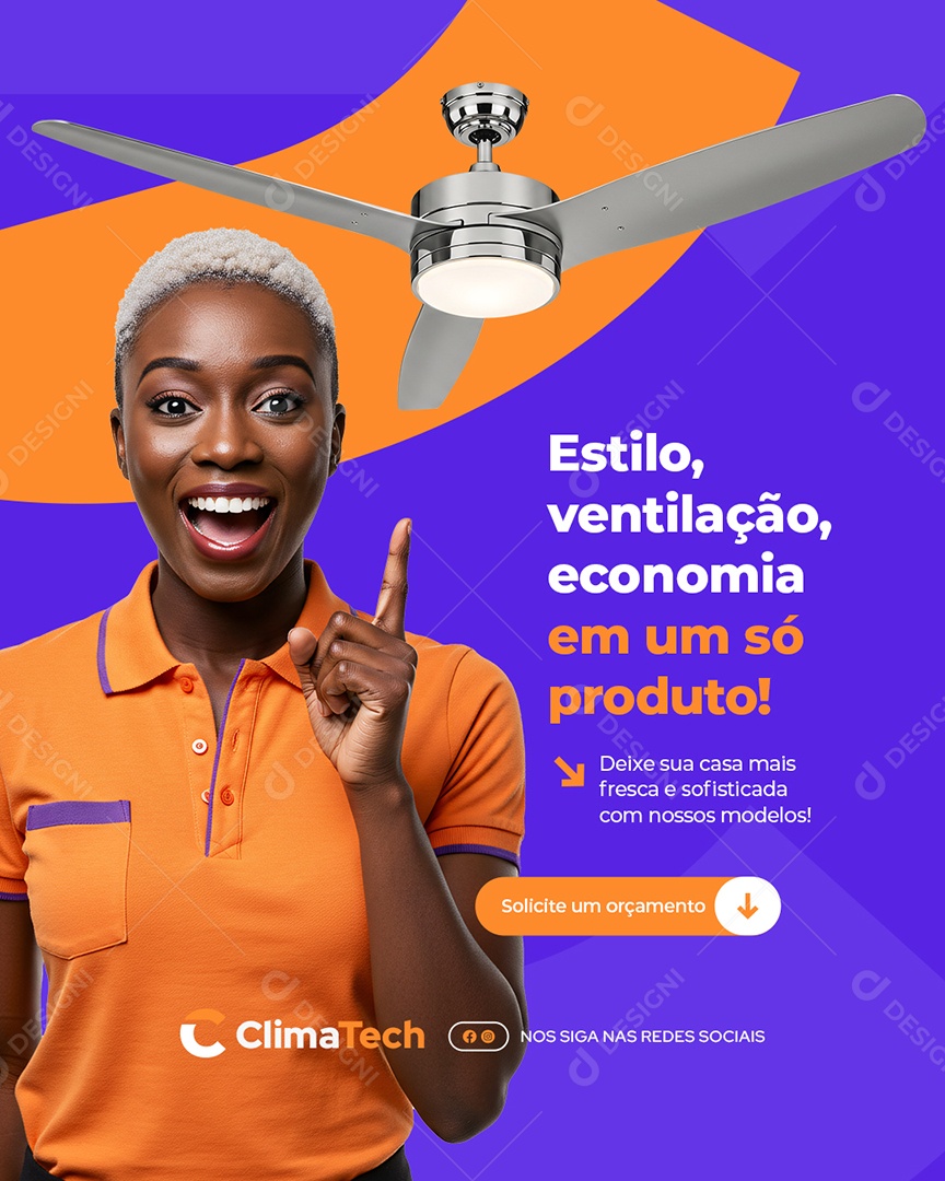 Ventilador e Climatizador Estilo Ventilação Economia Social Media PSD Editável