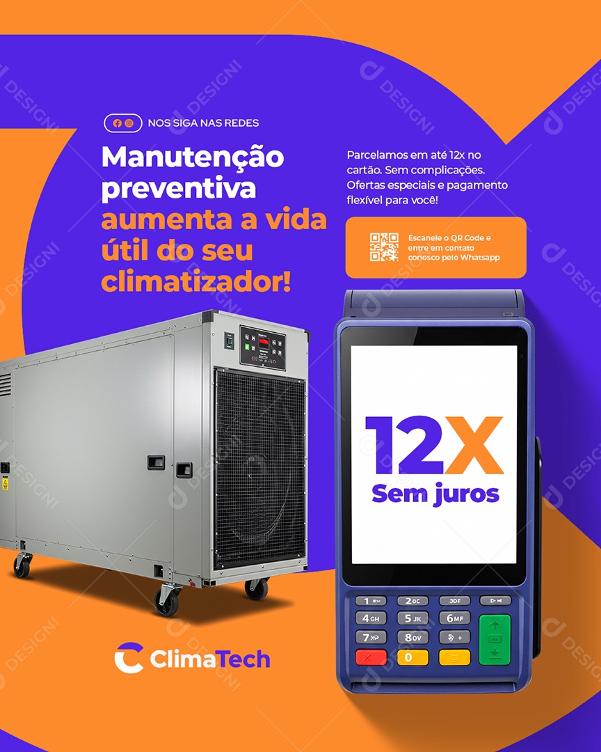 Ventilador e Climatizador Manutenção Preventiva Social Media PSD Editável