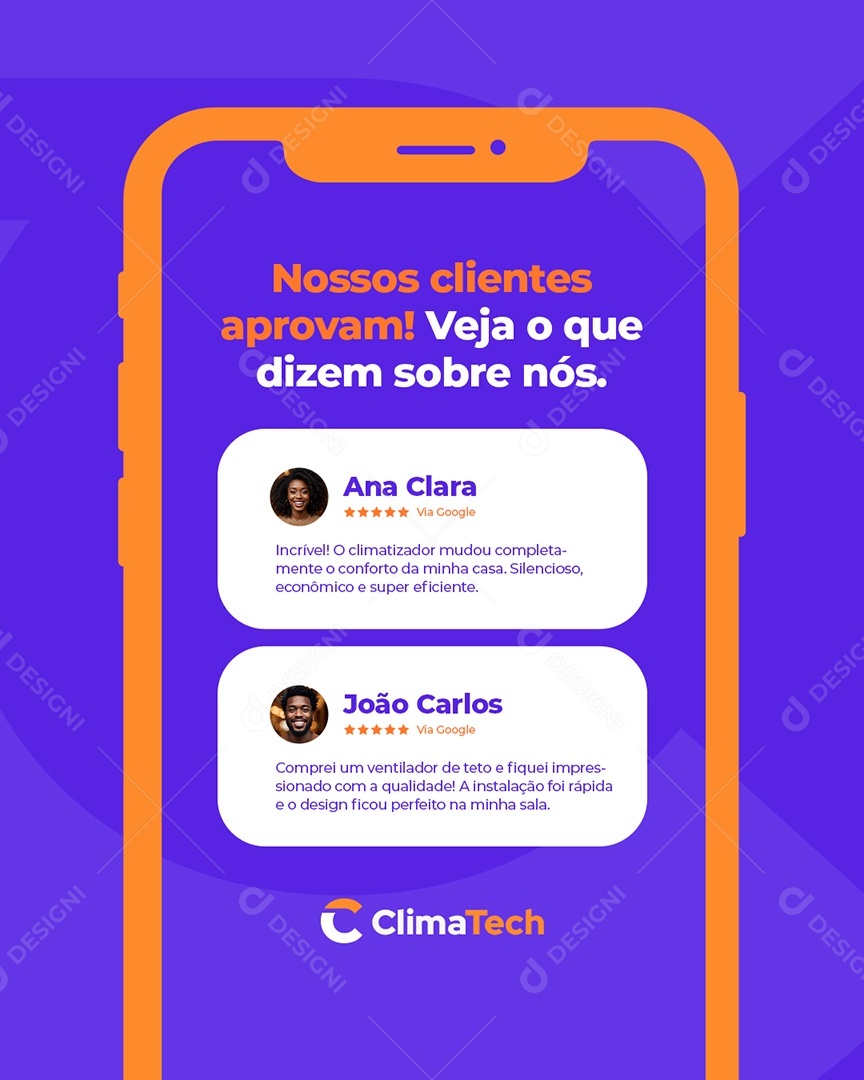 Ventilador e Climatizador Nossos Clientes Aprovam Feedbacks Social Media PSD Editável