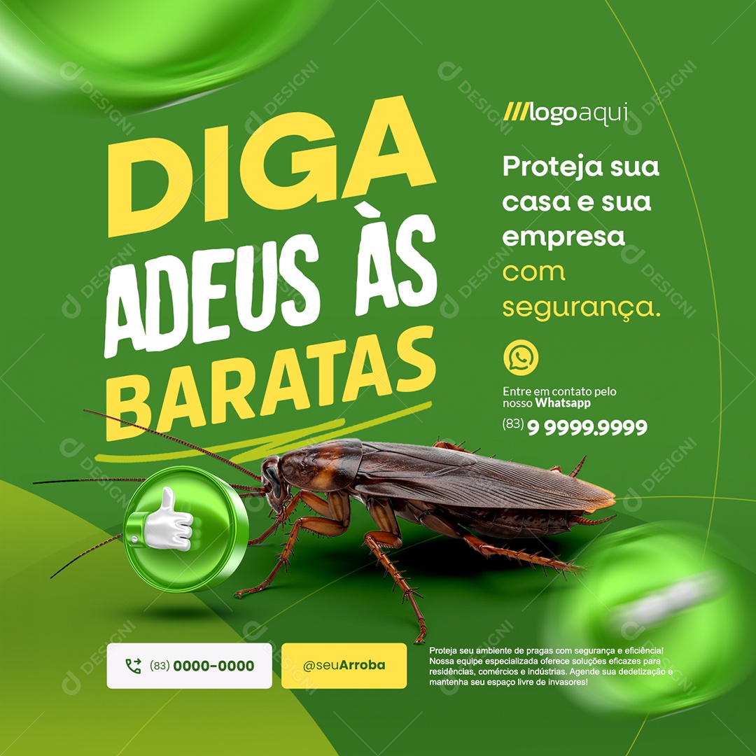 Controle de Pragas Diga Adeus às Baratas Social Media PSD Editável