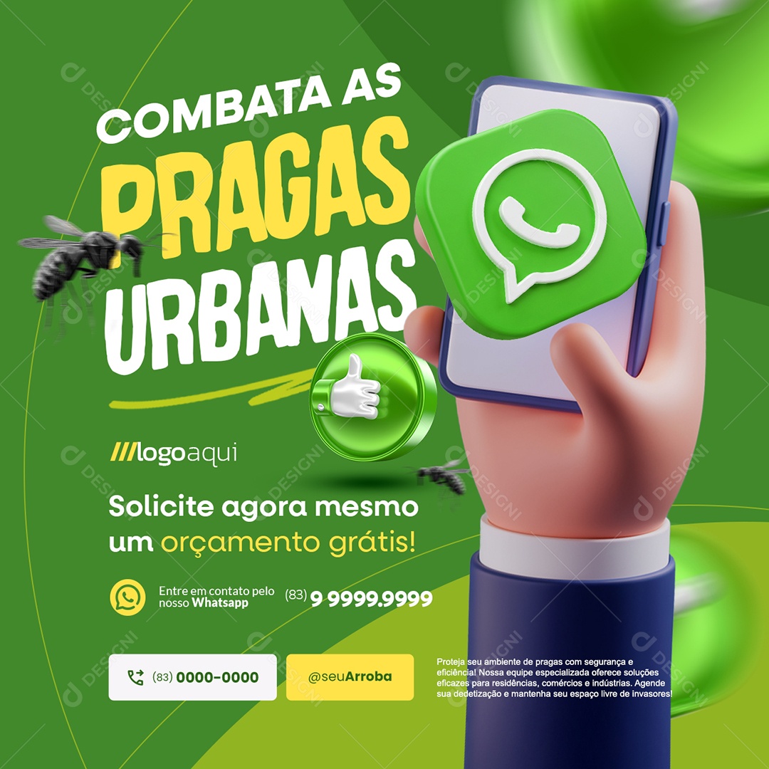 Controle de Pragas Solicite Agora Mesmo um Orçamento Grátis Social Media PSD Editável