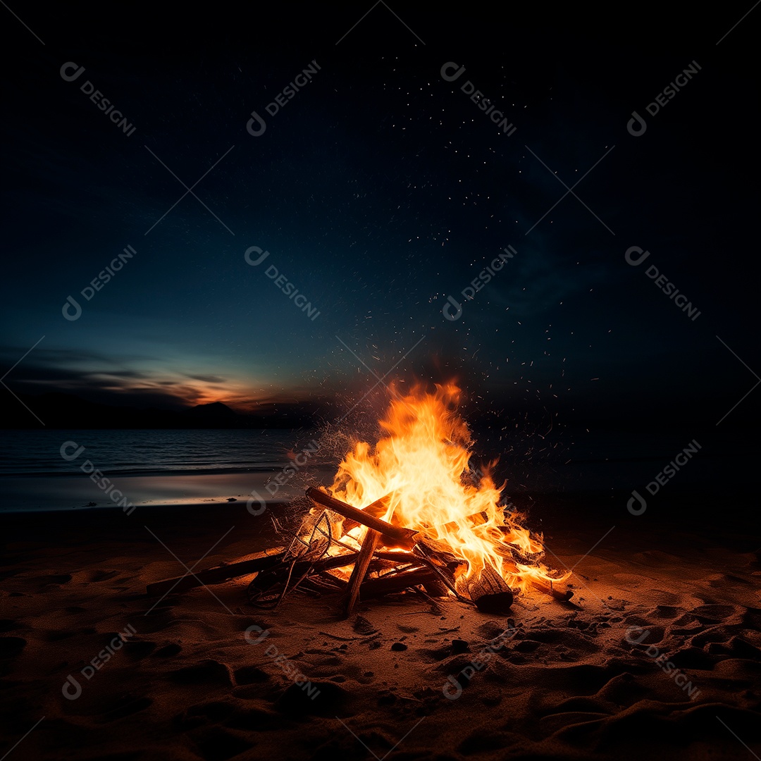 Fogo ao ar livre com chamas fundo branco