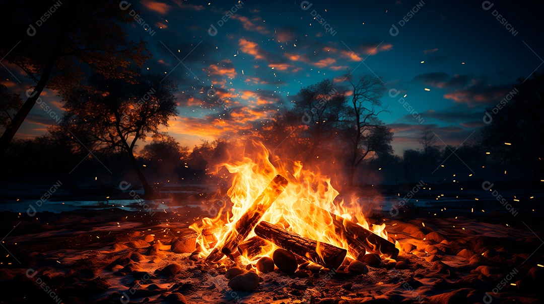 Fogo ao ar livre com chamas fundo branco