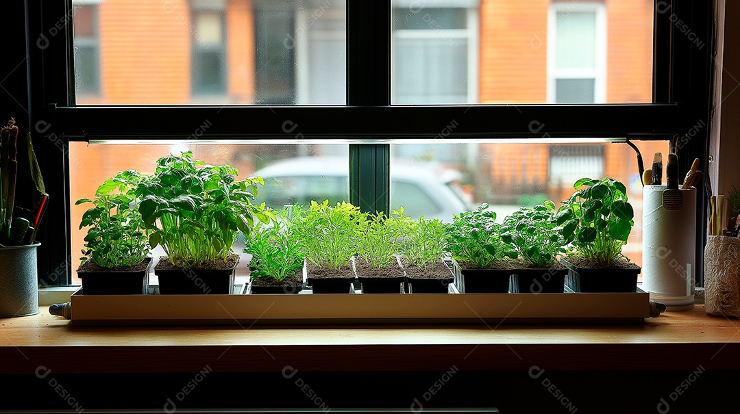 Cultivando mudas em casa no parapeito da janela