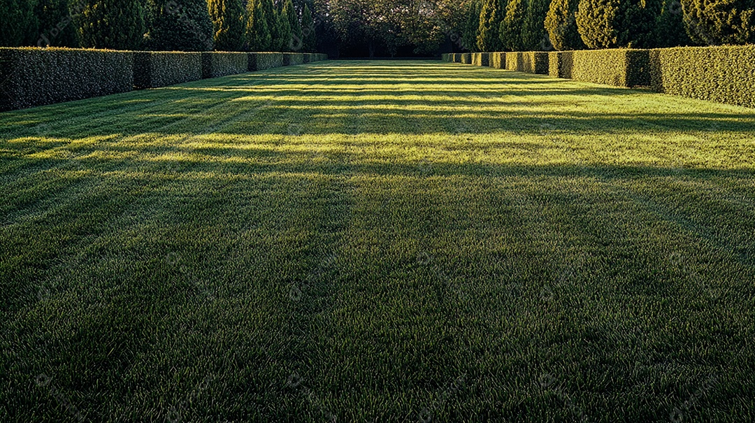 Enorme jardim de grama preta bem aparada