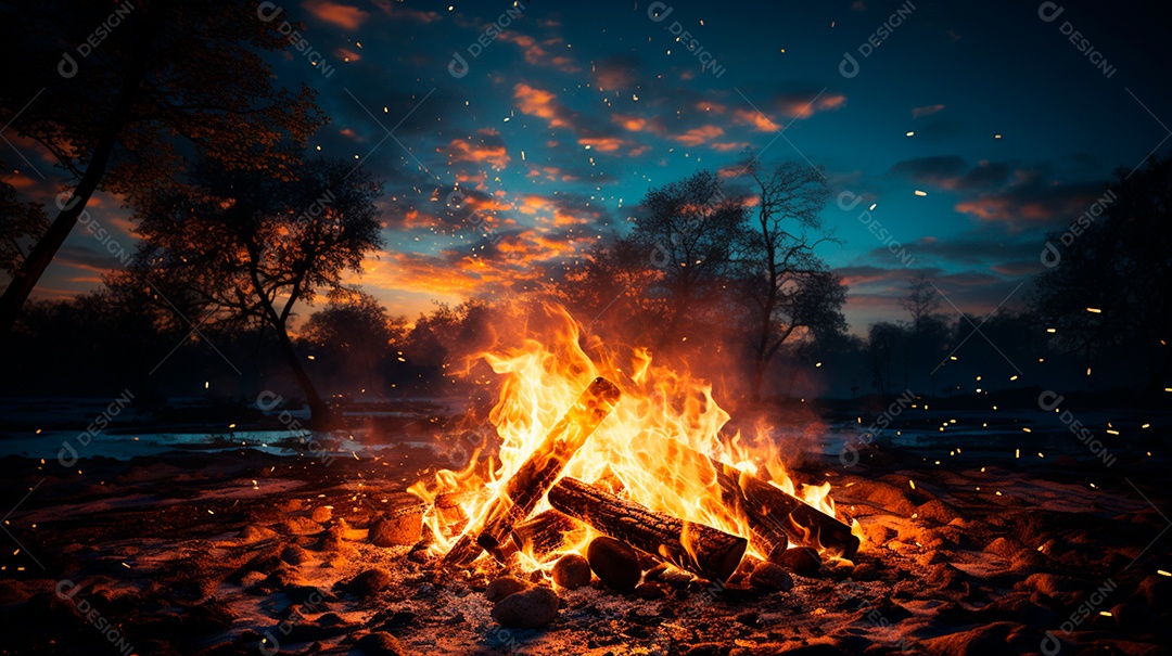 Uma fogueira ao ar livre com chamas brancas